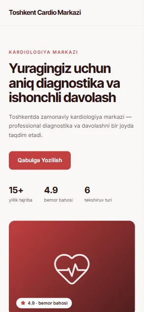 Toshkent Cardio Markazi — demo sayt, telefon ko'rinishi