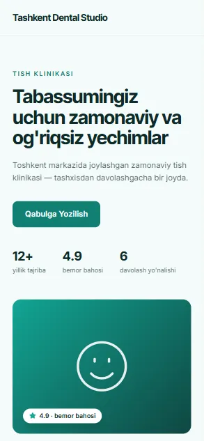 Tashkent Dental Studio — demo sayt, telefon ko'rinishi