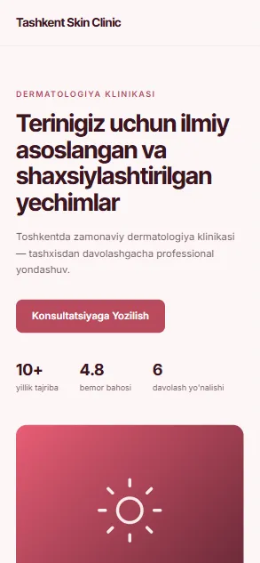 Tashkent Skin Clinic — demo sayt, telefon ko'rinishi
