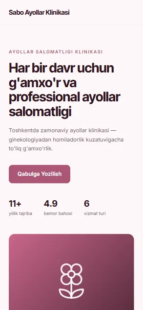 Sabo Ayollar Klinikasi — demo sayt, telefon ko'rinishi